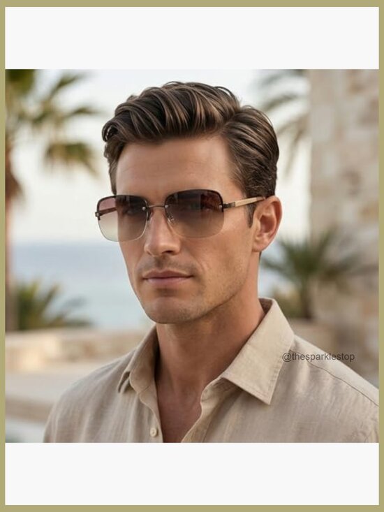 Semi-Rimless Rectangular Sunglasses with UV400 Protection main image 5